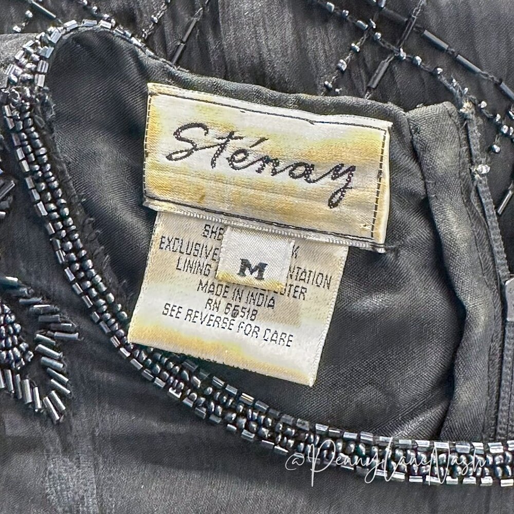 Stenay Vintage 80'S Floral Sequin Beaded Mesh Trim Blouse Black - Picture 14 of 14